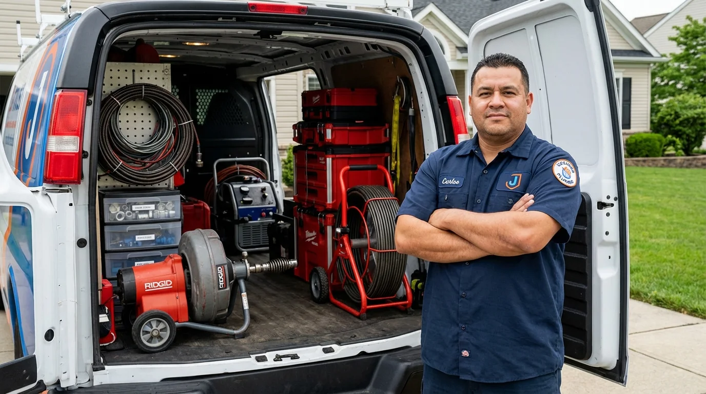 Professional drain cleaning equipment and Johns Plumbing LLC plumber in High Bridge