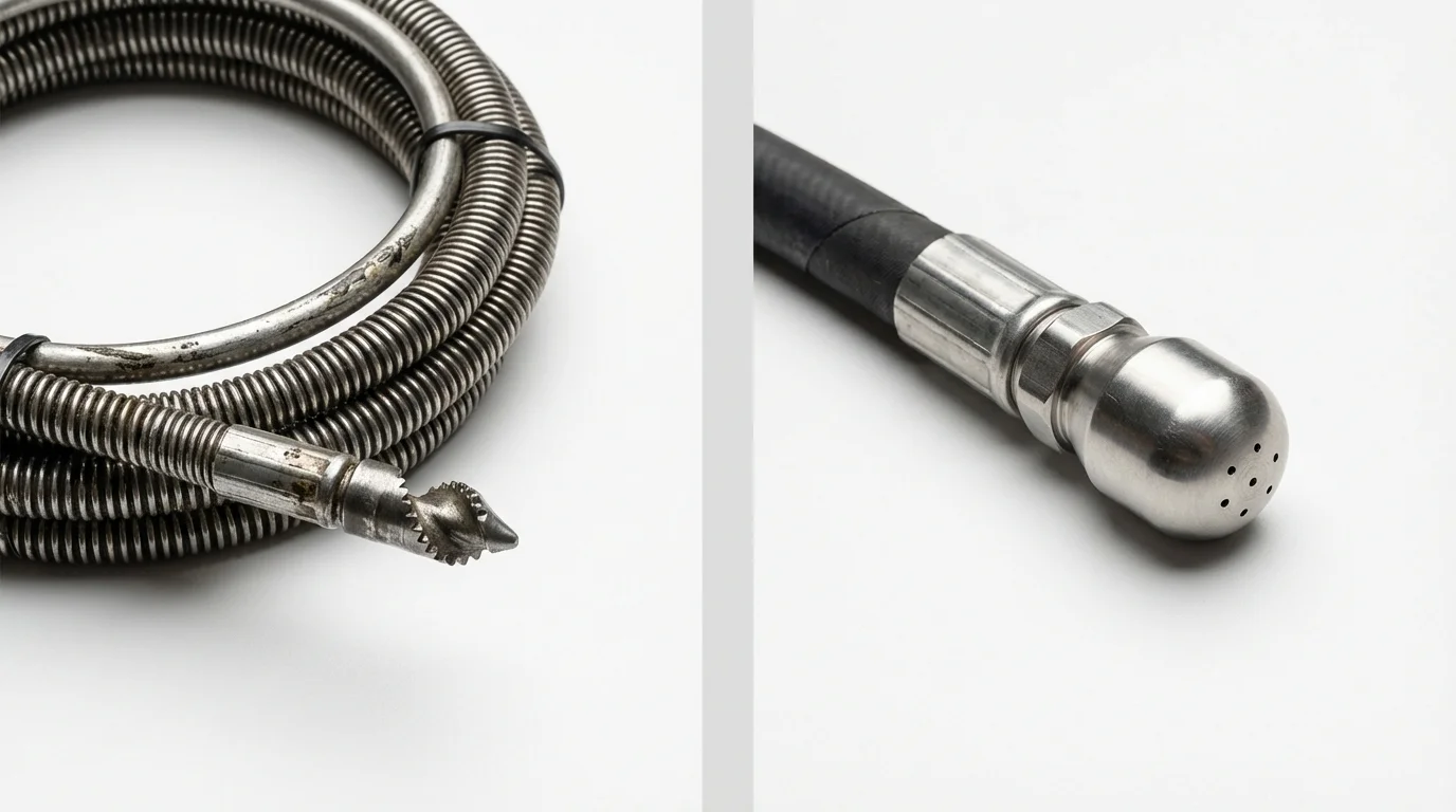 Drain snake cable and hydro jetting nozzle used for drain cleaning in High Bridge, NJ