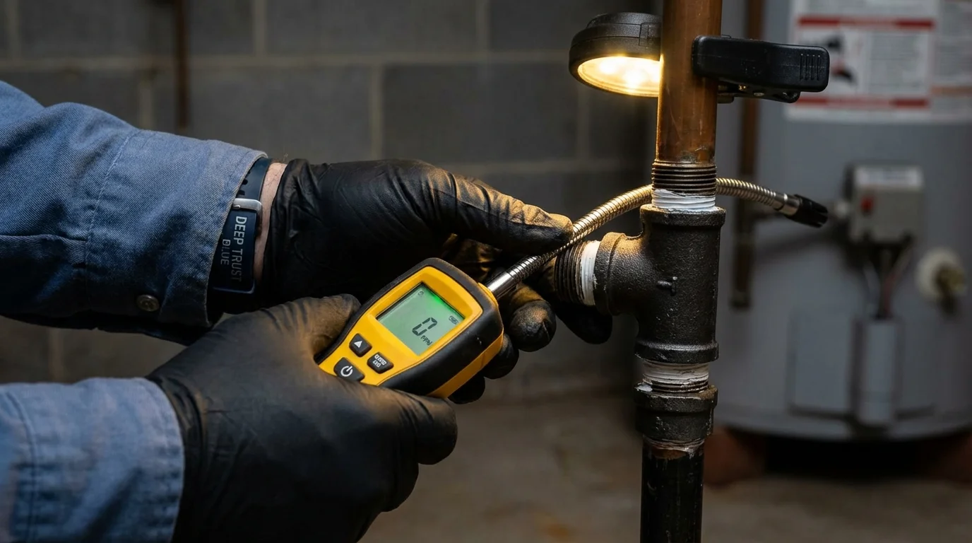 Gas leak detection with electronic sniffer by Johns Plumbing LLC in High Bridge