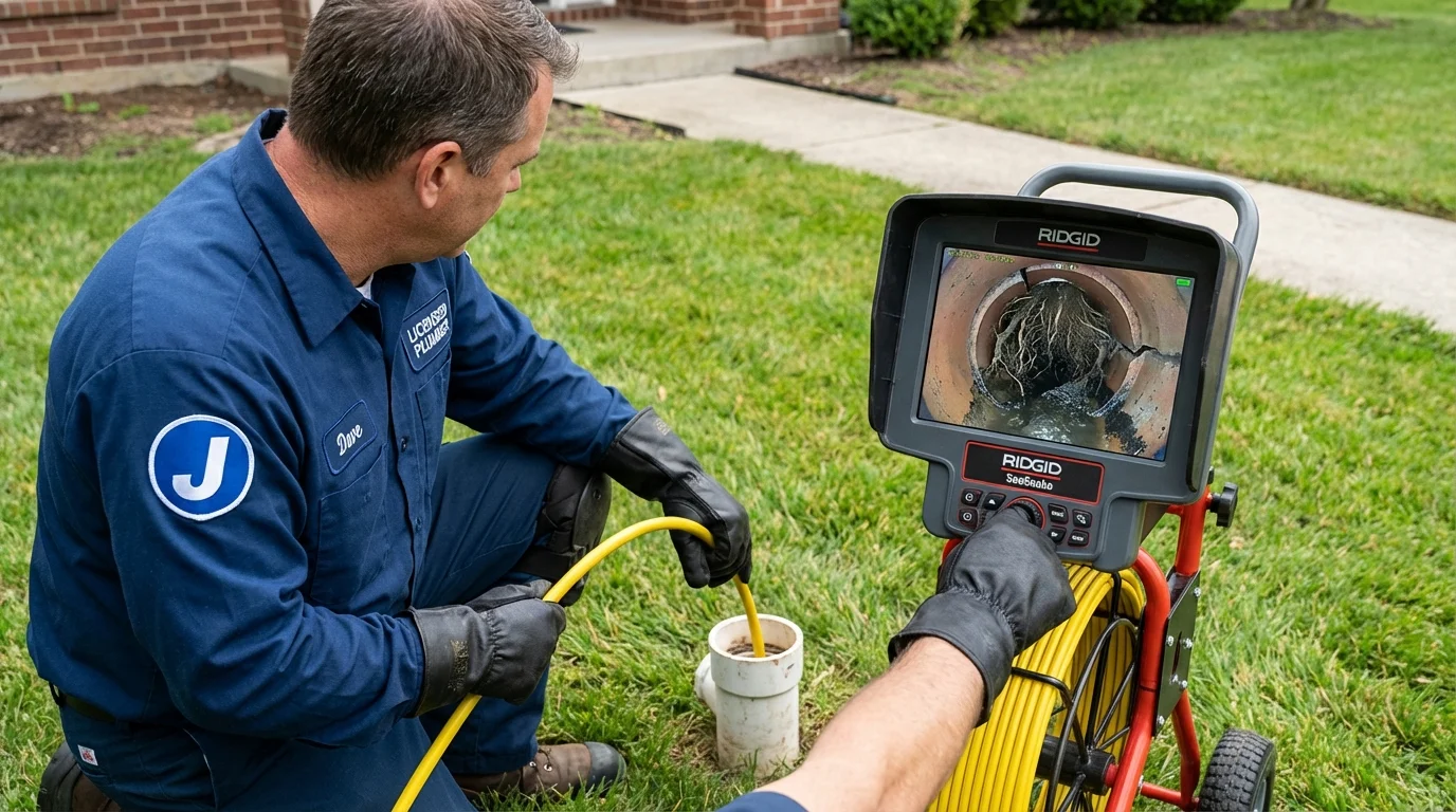Sewer camera inspection being performed by Johns Plumbing LLC in High Bridge