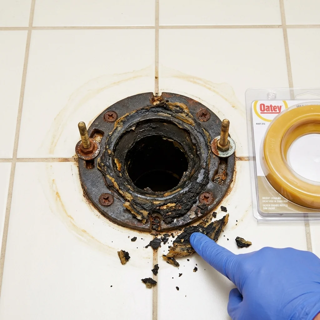 Failed wax ring showing water seepage at the base of a toilet in a High Bridge, NJ home