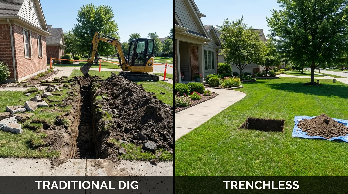 Trenchless sewer repair with minimal yard damage versus traditional excavation in High Bridge, NJ